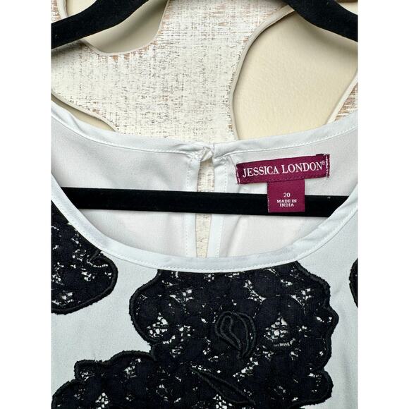 Jessica London Plus 20 White Blouse Black Floral Lace Applique Top - Picture 3 of 8